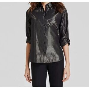 Gloria Vanderbilt | Women's Amanda Shirt Button Down Black Metallic Large LWT